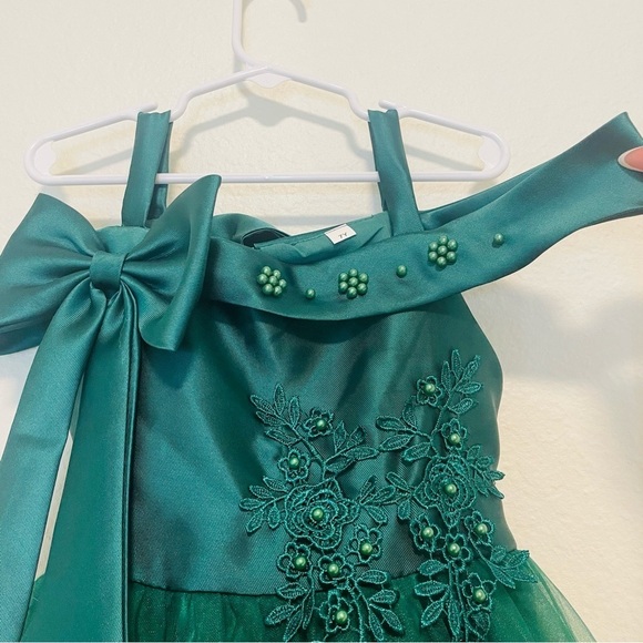 Elegant Green girl kid dress size 7y formal tulle event party emerald green - Picture 8 of 11
